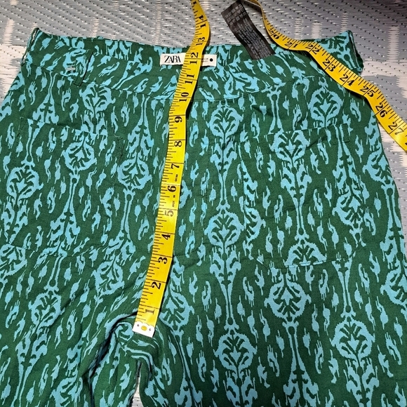Zara Teal Wide Leg Cotton Pants with Textured Pattern - Picture 6 of 9